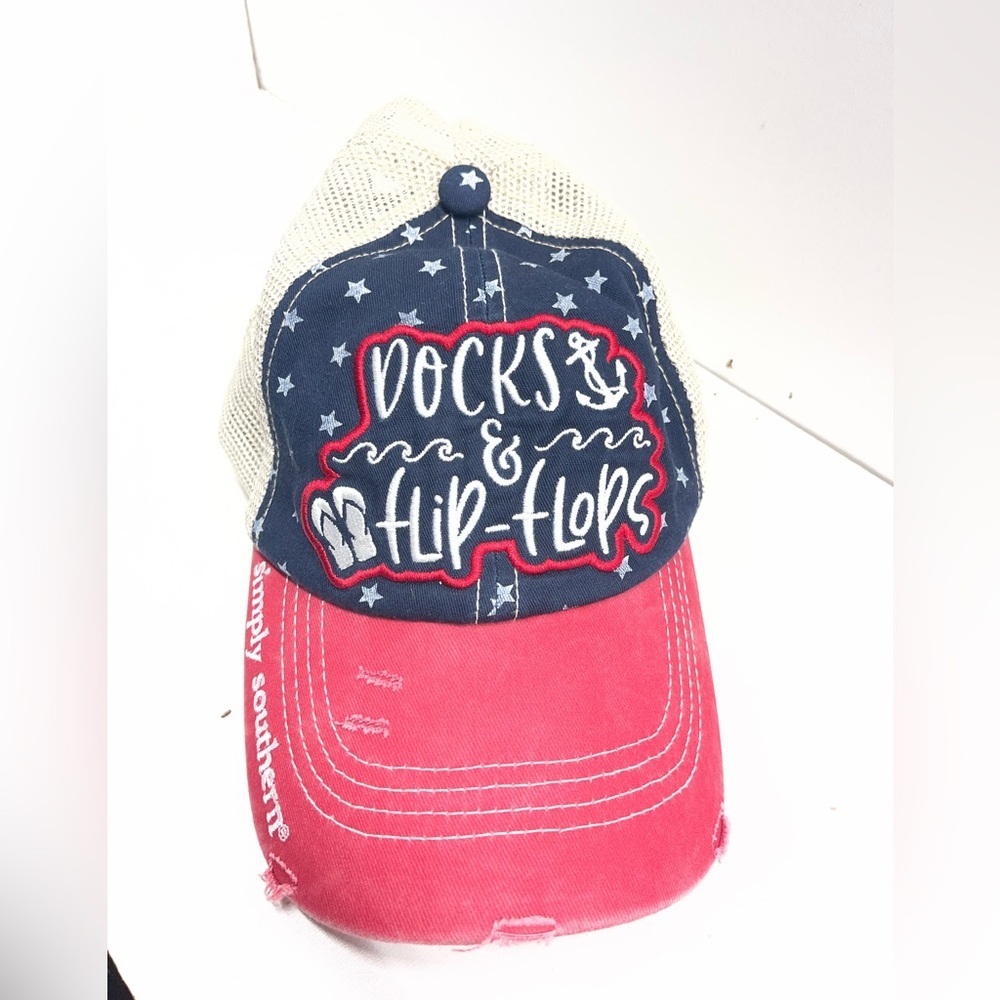 Simply Southern Navy and Red Docks & Flip-Flops Hat